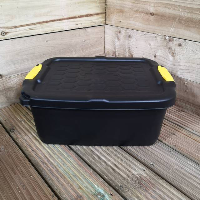 Blacke 24L Heavy Duty Storage Box Sturdy, Lockable, Stackable and Nestable Design Storage Chest with Clips in Black (24L)