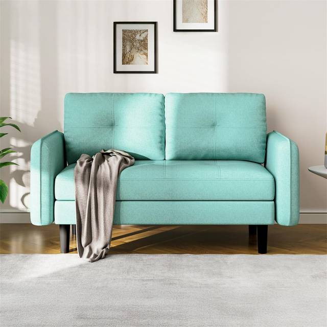 2 Seater Sofa, Modern Sofa Couch With Thicken Cushions, Comfy Sofa For Living Room/bedroom/office/apartment, Loveseat Sofa 2 Seater Settee With 2 Pock - Light Green Fabric (86cm H X 148cm W X 71cm D)