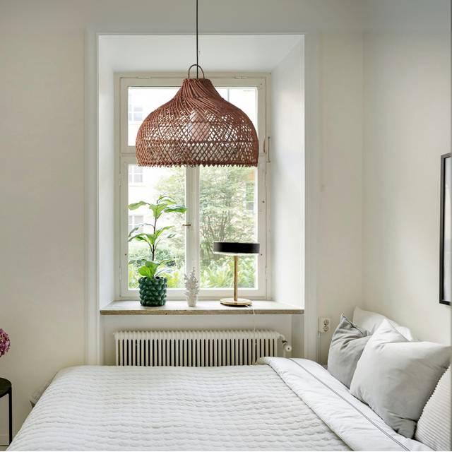 1 - Rattan Hanging Lamp-Hall Chandelier-Boho Lights-Farmhouse Lighting-Small Chandelier-Brown lamp shade- Pendant Light Fixture - Natural (30cm H X 40cm W X 40cm D)