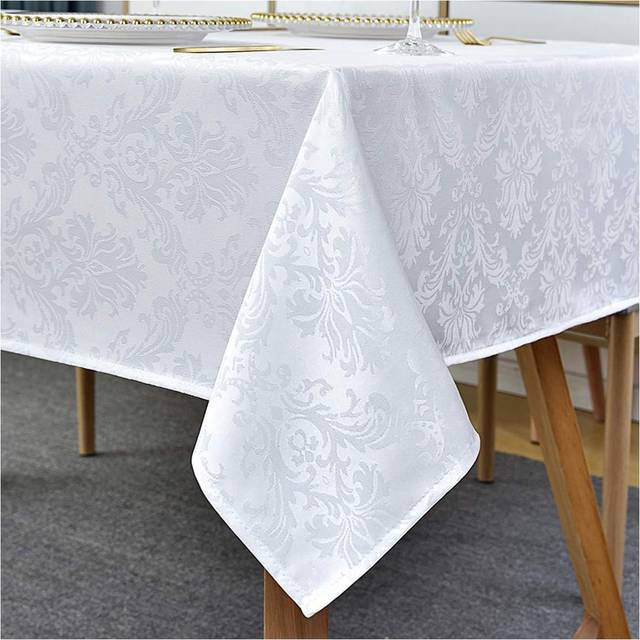 Rectangular 152x305CM Damask Tablecloth, Spill-Proof, Wrinkle-Resistant, Waterproof Soft Polyester for Kitchen & Parties - White (60cm D X 305cm L)