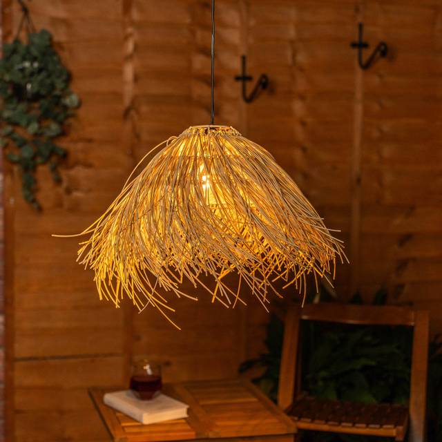 Natural Grass Solar Powered Outdoor Hanging Pendant Garden Pergola Light - One Size