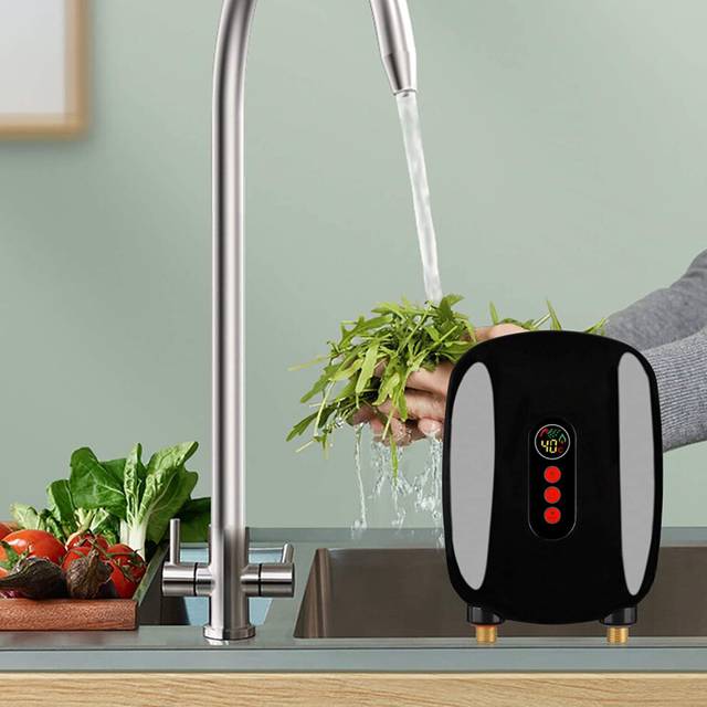 (Black) Mini Tankless Water Heater Kitchen Bathroom Sink