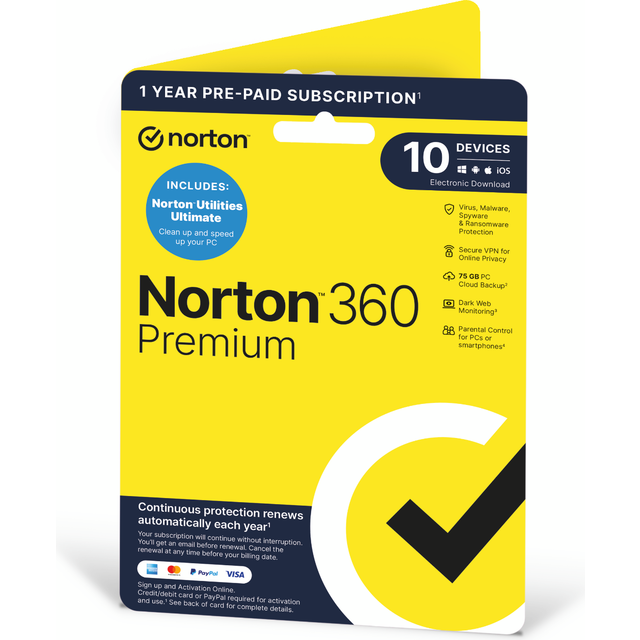 Norton 360 premium + utilities ultimate 2025 10 device 1 year postal delivery