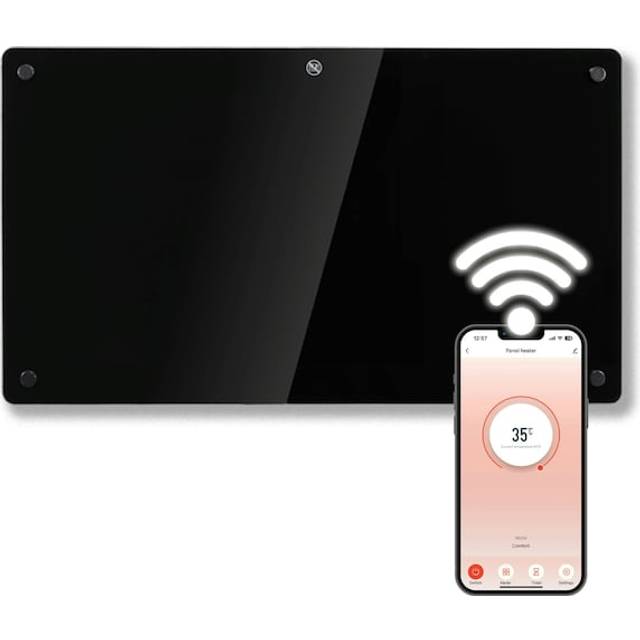 Futura 1500W Black Glass Electric Panel Heater Wifi Wall Mounted, Black