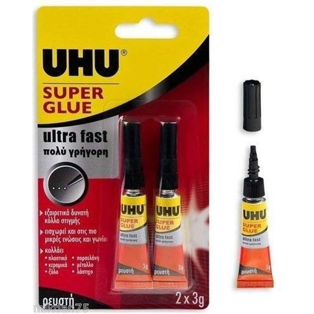 2 x UHU Super Glue Adhesive - Extra Strong - Ultra Fast - 3g Tube (2 Twin Packs)