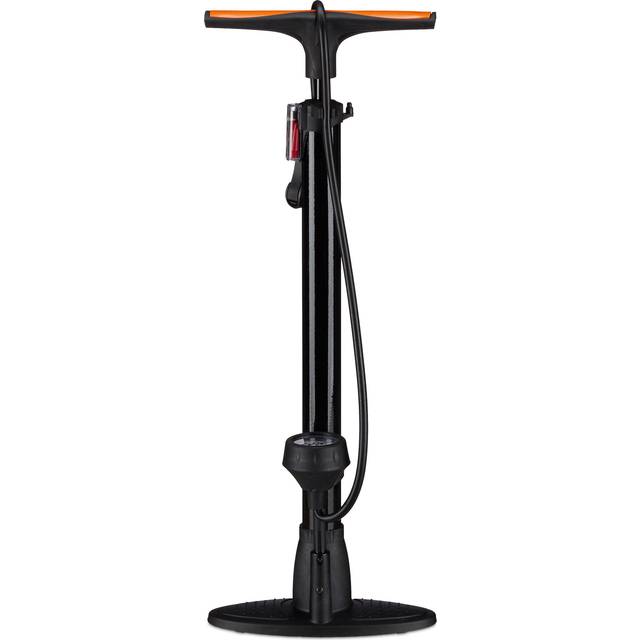 Relaxdays - Professional Floor Pump with Pressure Gauge, Dual Head Nozzle, Universal Stand Pump, Valve Adapters, 60 cm, Black