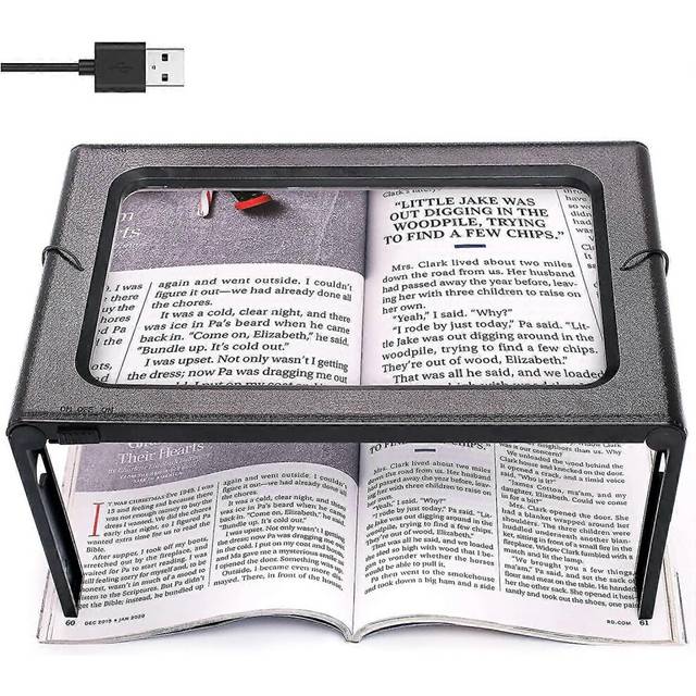 (As show, One size) full page reading magnifier hands free rectangular standing magnifier with 6 led lamp 3x