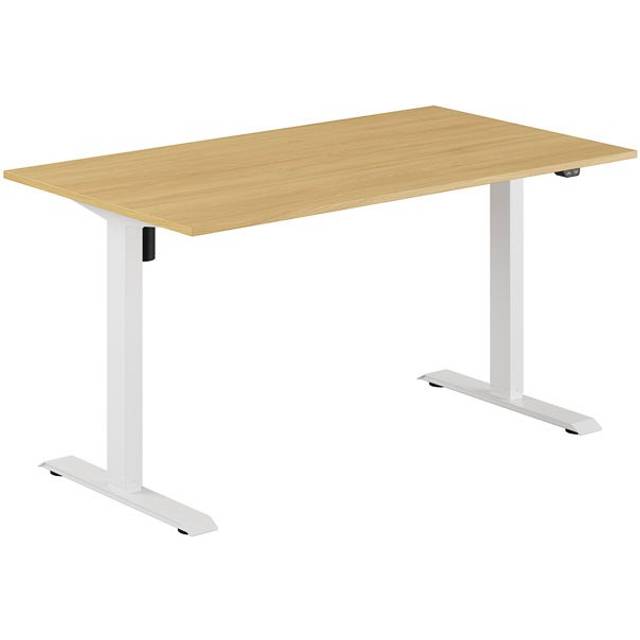 Höj och sänkbart skrivbord, 1-motorigt, vitt stativ, ek bordsskiva 140x80cm