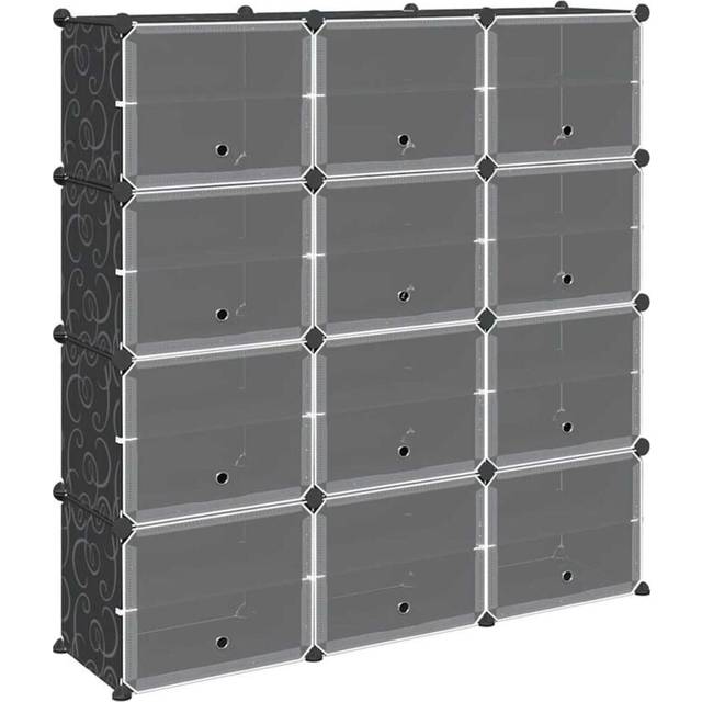 vidaXL Storage Cube Organiser with 12 Cubes and Doors Black PP
