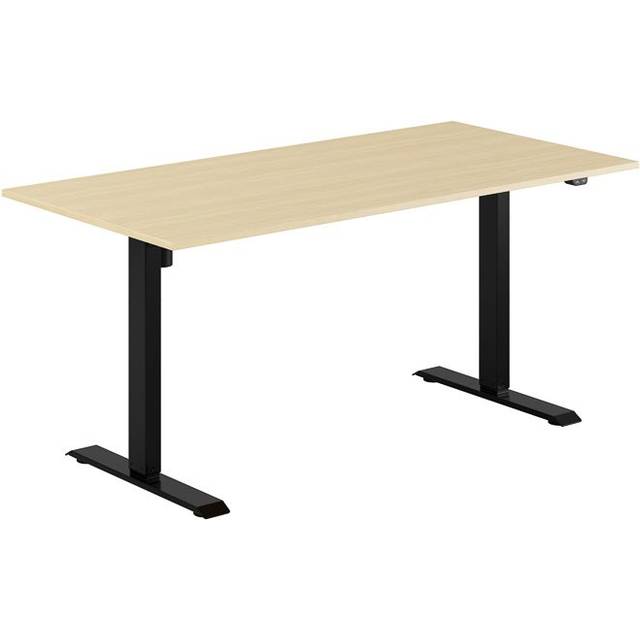 Höj och sänkbart skrivbord, 1-motorigt, svart stativ, björk bordsskiva 160x80cm
