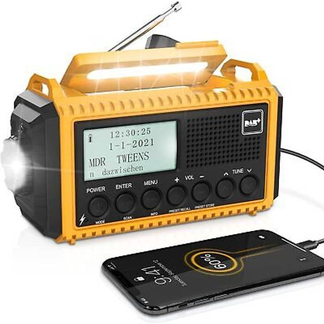 Wind Up Solar Radio, DAB/FM Radio with 5000mAh Rechargeable Power Bank, Solar Panel/USB/Hand Crank Charger, Battery Radio Portable, SOS Alarm &