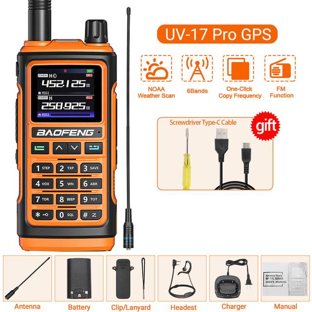 (OR-H-771) UV-17 Pro GPS Walkie Talkie Air Band FM Long Range Radio Wireless Copy Frequency Handheld DTMF Two Way