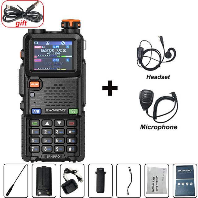 (EJ-Mic) UV-5RH PRO Walkie Talkie GPS Six Band AM FM Wirless Copy Frequency 640CH Type-C Fallback Alarm Long