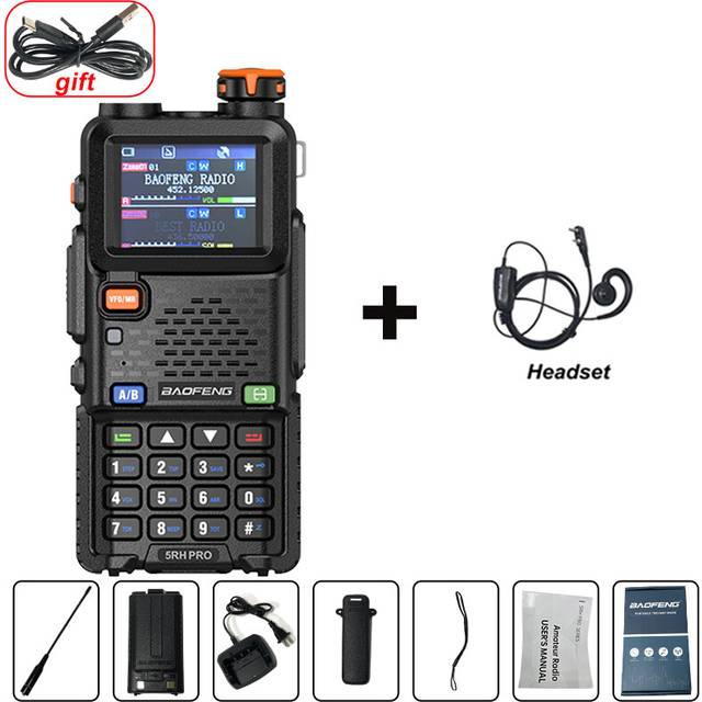 (EJ) UV-5RH PRO Walkie Talkie GPS Six Band AM FM Wirless Copy Frequency 640CH Type-C Fallback Alarm Long