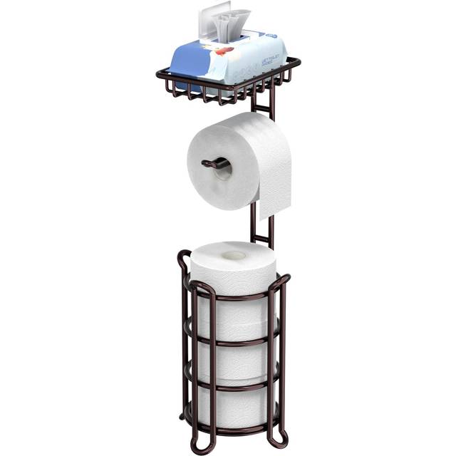 Toilet Paper Holder Stand Tissue Paper Roll Dispenser with Shelf for B