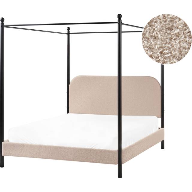 Four Poster Bed Boucle DANNEMOIS 140 x 200 cm (EU Double) Taupe