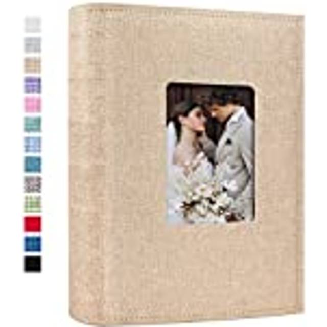 Vienrose Photo Album 4x6 300 Photos Linen Frame Cover with Memo Areas Photobook Large Capacity Slipin Pictures Book for Wedding Baby Vacation  Khaki