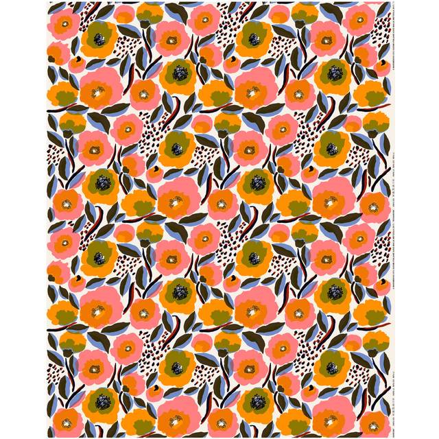 Marimekko Rosarium vaxduk White-red-yellow-blue - Röd