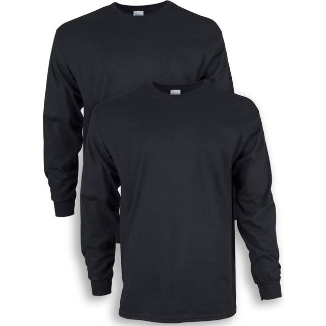 (Black, 4XL) 2 Pack Mens Cotton Crew Neck Long Sleeve Blank Plain Basic T-Shirt Tee Top Bulk
