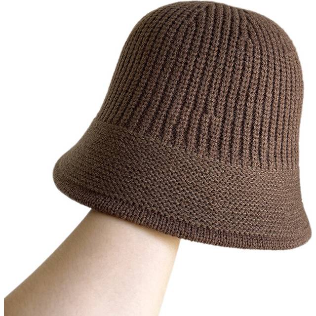 (Coffee) Versatile Hat Style Warm And Minimalist Solid Color Knitted Fisherman Hatscaps
