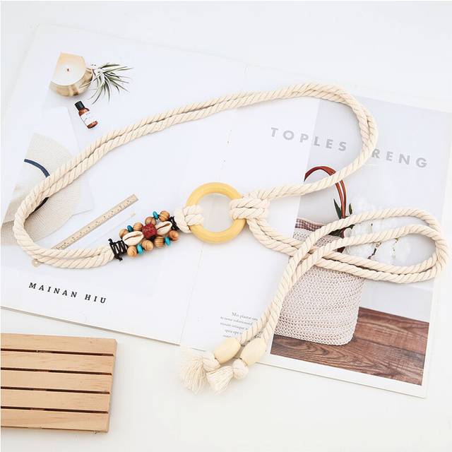 (White) Trendy Slimming Belt Ethnic Rope Belt With Handcrafted Beading For Summer