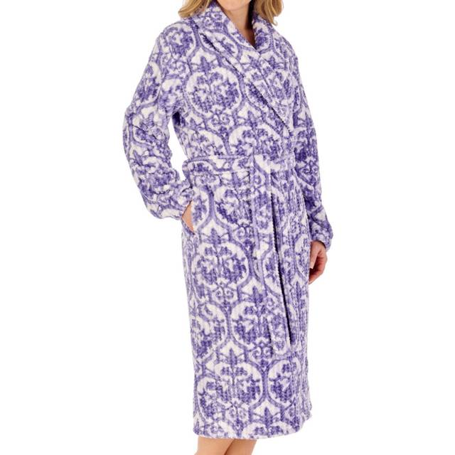 (Purple, XXL - UK 24/26) Slenderella Ladies Damask Waffle Fleece Shawl Collar Dressing Gown
