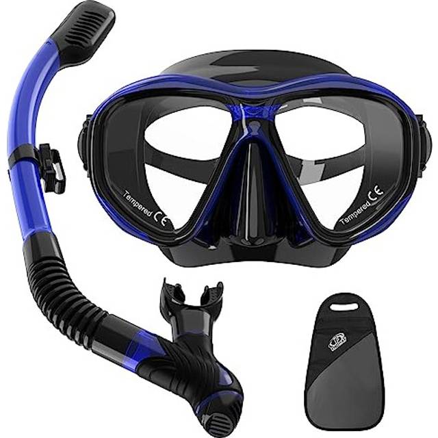 findway Snorkel Set Adult,Dry Snorkel and Mask, Anti-Fog & Anti-UV Tempered Glass, Panoramic Wide View Snorkel Mask, Free Breathing& Easy Adjustable