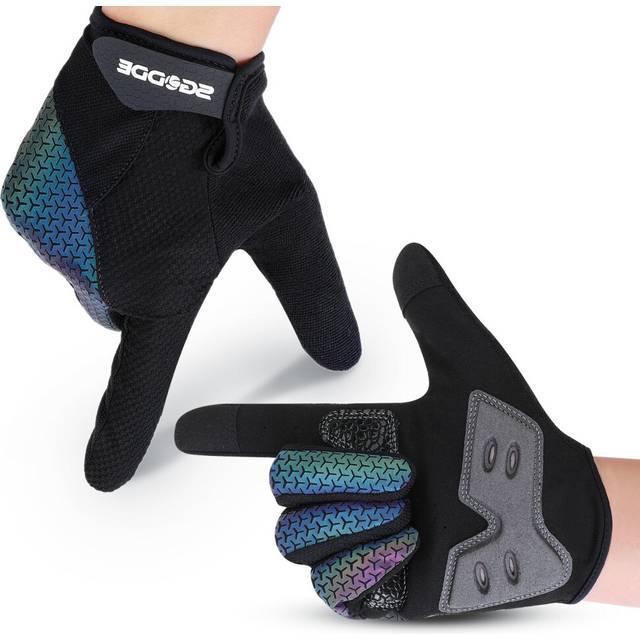 (L) A Pair Colorful Glow Breathable Anti-Slip Full Finger Touch Screen Outdoors Motorcycle Riding Gloves