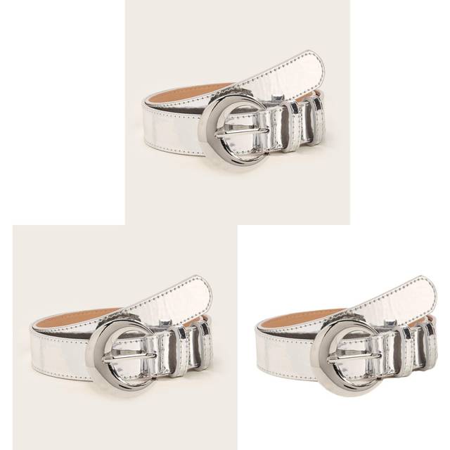 Unique Mirror Silver Buckle Faux Leather Women Waistband Decorative Jeans Belt