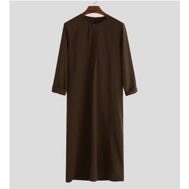 (Brown, 2XL) Islam Arab Men Thobe Robe Dishdasha Muslim Abaya Kaftan Dress Thoub Jubba
