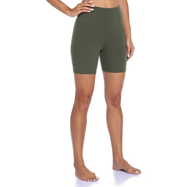 "YUNOGA Women's High Waisted Yoga Short 6"" Inseam Workout Athletic Biker Shorts (M, Army Green)"