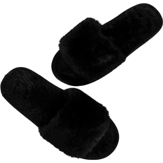SHEIN Black Minimalist Fuzzy Bedroom Slippers