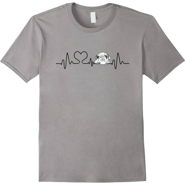 (XXL) Funny Dog Lovers Gift, Pug Stickers Heartbeat T-Shirt-Father's Day