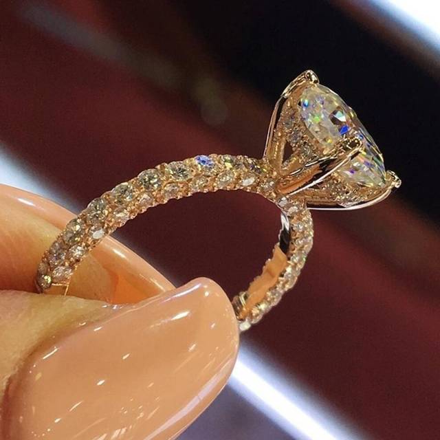 (rose gold, 7) Rhinestone Round Engagement Bridal Wedding Rings Womens Jewelry