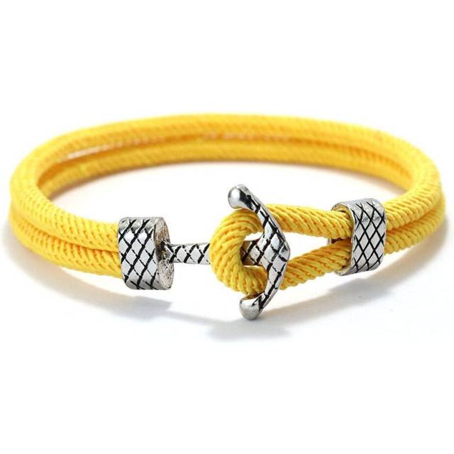 (yellow) 4mm Handmade Milan Rope Bracelet Antique Silver Color Anchor Braclet For Men Cool Armband Jewelry Homme