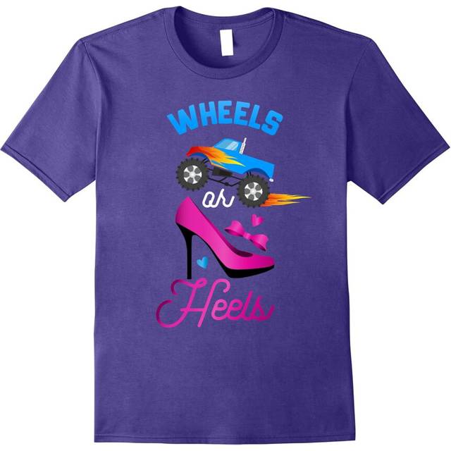 (XL) Wheels or heels we love you gender reveal party tee t shirt-Father's Day