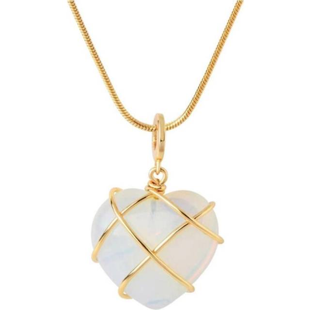 (blue, gold necklace) Girl's Necklace Opal Heart Necklace Diamond Castle Necklace For Woman Girls Rose Quartz Lovely Necklace Jewelry Accessories - Gold