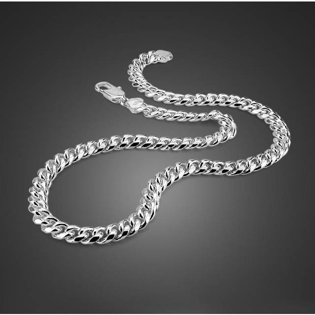(as the picture, 8MM61CM) Men&apos;s Hip Hop Horsewhip Chain Necklace Thick Platinum Plated European And American Geometric Jewelry - Silver