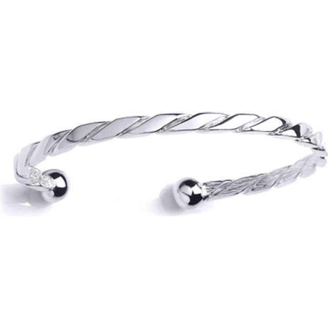 Jewelco London Mens Sterling Silver Rope Twist Torque Bangle Bracelet 4mm 8mm Balls - GVG170
