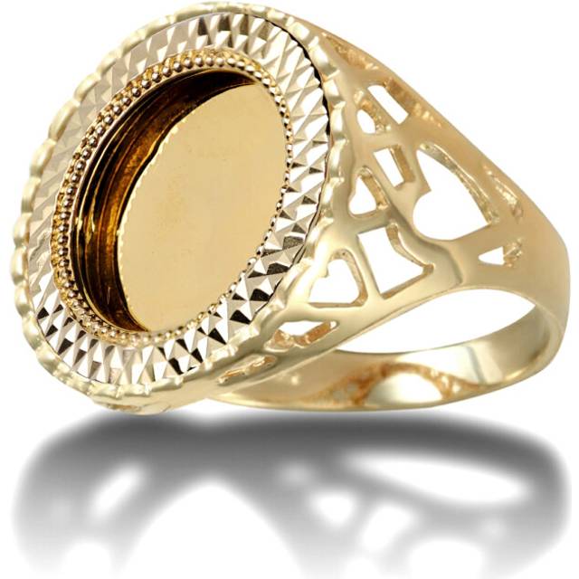 (O) Jewelco London 9ct Gold Love Hearts Quarter Sovereign Coin Mount Ring - Gold-plated Silver Cup - JRN171-Q