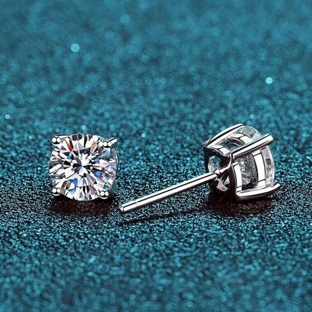 (as the picture, 1ct 6.5mm) Real 0.1-2 Carat D Color Moissanite Earrings For Women 100% 925 Sterling Silver With White Gold Plated Wedding Jewelry