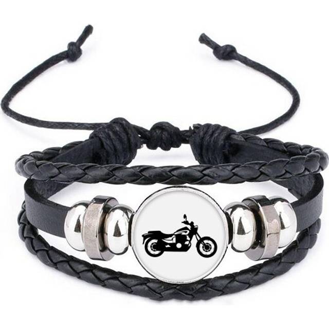 black mechanical motorcycle illustration bracelet braided leather woven  wristband
