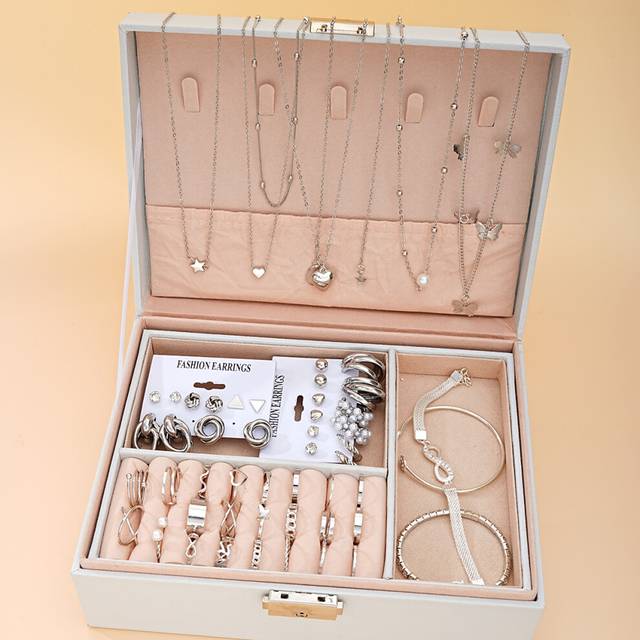 (AYA 6142702) 42 Pcs/Set Retro Style Metal Earrings Necklaces Rings Bracelets Multi PieceJewelry Set