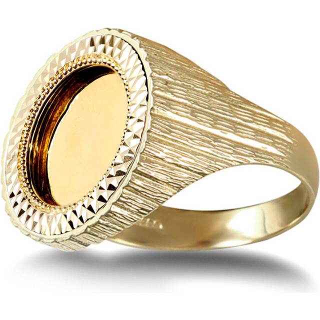 (M) Jewelco London 9ct Gold Tree Barked Quarter Sovereign Coin Mount Ring - Gold-plated Silver Cup - JRN183-Q