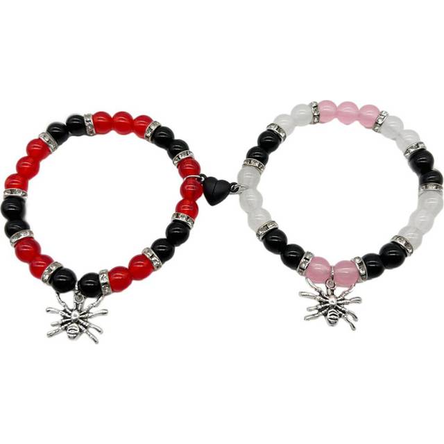 (6) 2Pcs Halloween Spider Bracelet For Women Men Magnetic Heart Couple Personality Bangles