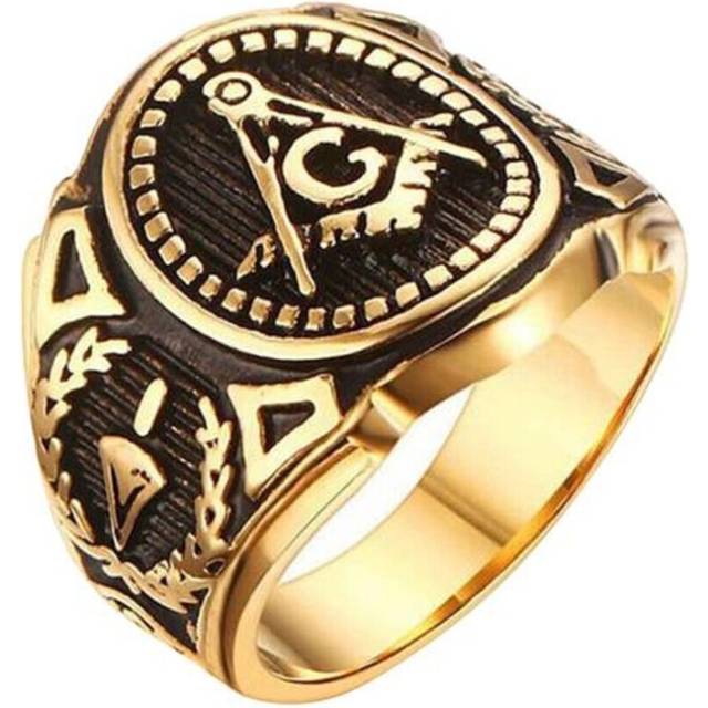 (golden, US 12) Vintage Alloy Punk Freemason Sign Masonic Ring Men Personality Jewelry Gift