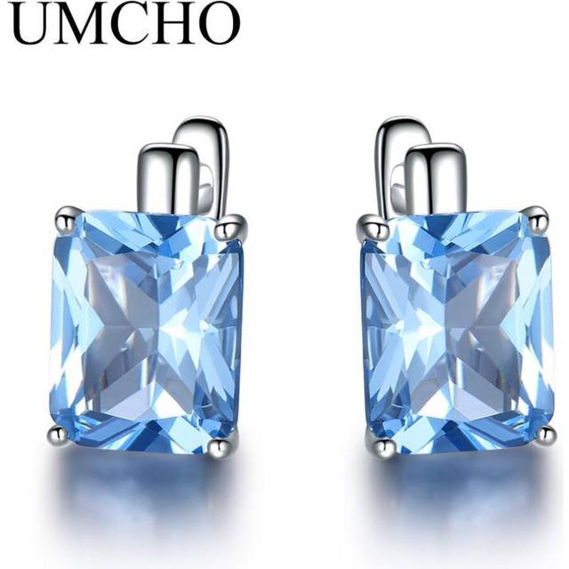 (as the picture) Umcho Luxury 8.0ct Sky Blue Topaz Gemstone Jewelry Clip On Earrings For Women  Birthday Gift Fashion