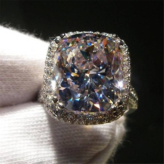 (as the picture, 9) Luxury 8ct Diamond Ring 14k White Gold Jewelry Moissanite Court Engagement Wedding Band Rings For Women Bridal Party Accessory