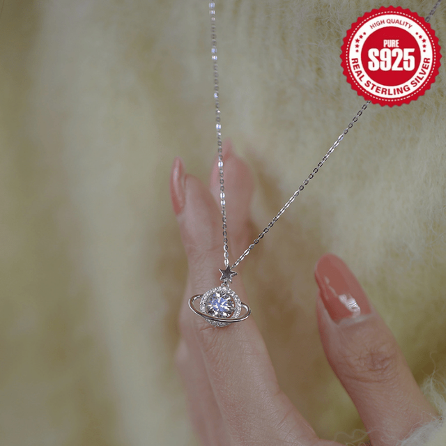 (silvery) Fashionable and exquisite universe planet star necklace, fashionable, light luxury, collarbone chain