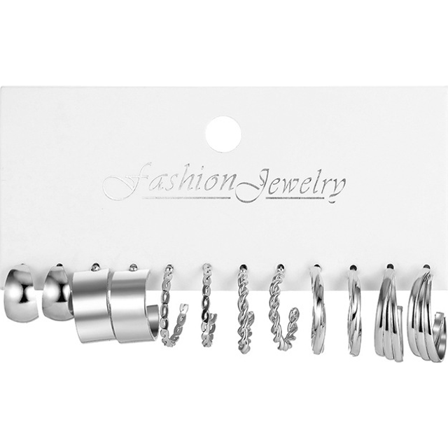 (AYA7) 60 Pcs/Set Fashion Earrings For Women Boho Vintage Silver Color Geometric Design Pearl Rhinestone